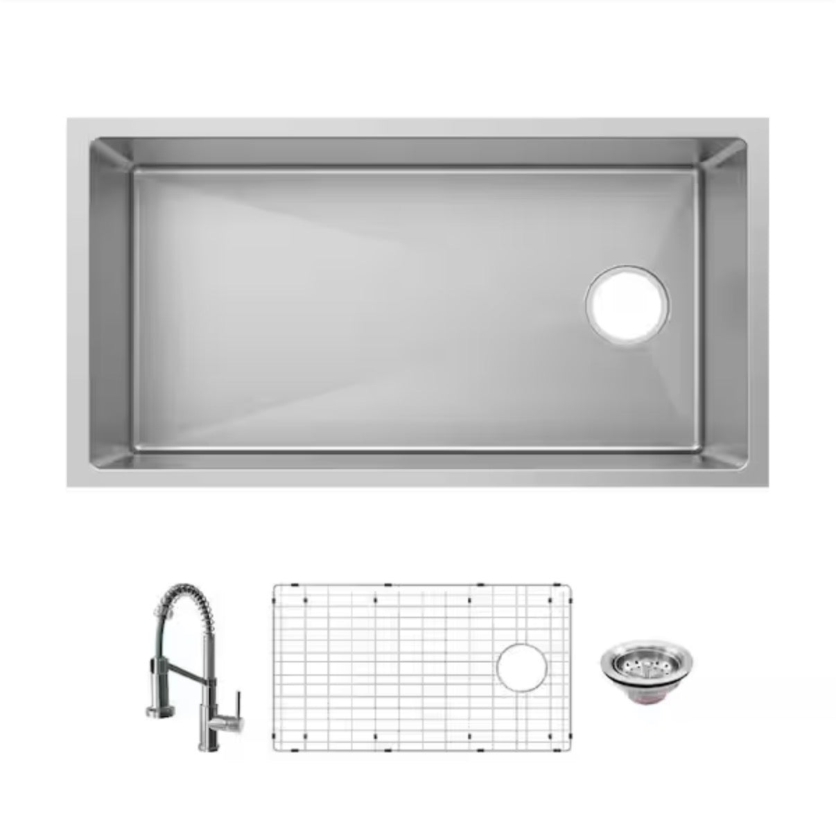Glacier Bay Tight Radius 36 inch Undermount Single Bowl 18 Gauge Stainless Steel Kitchen Sink with Spring Neck Faucet