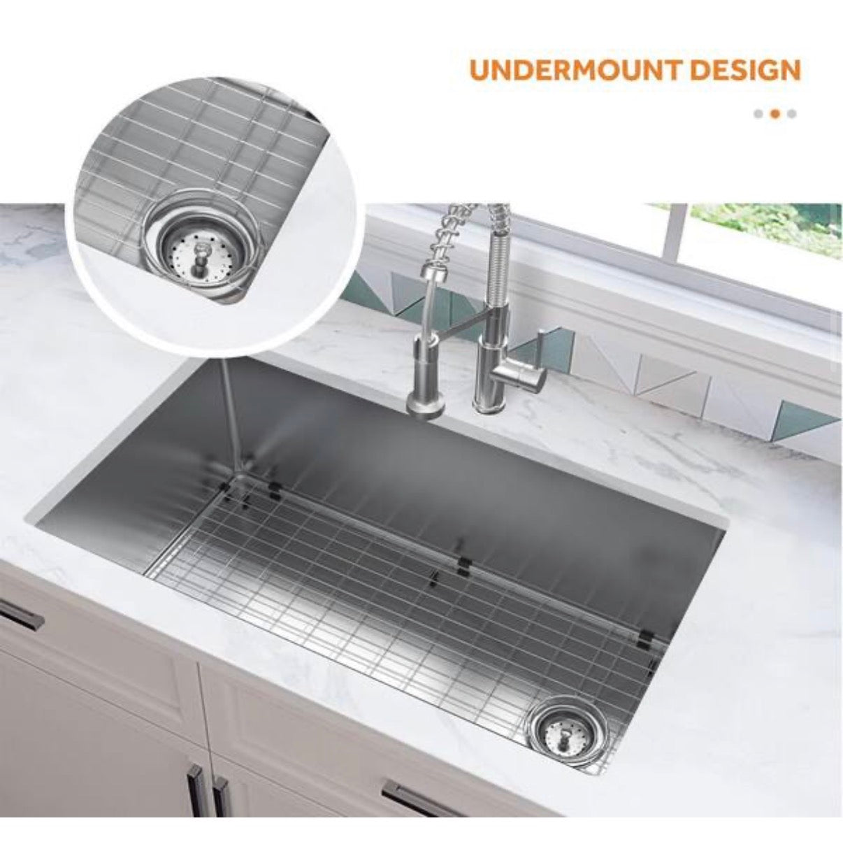 Glacier Bay Tight Radius 36 inch Undermount Single Bowl 18 Gauge Stainless Steel Kitchen Sink with Spring Neck Faucet