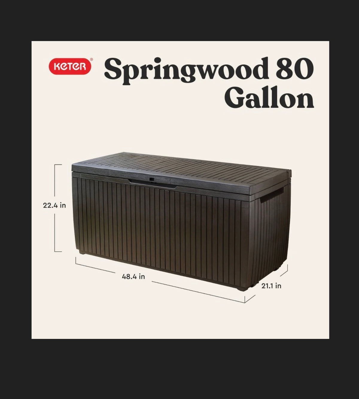 Keter 80 Gallon Springwood Deck Box (Brown) (New in Box)