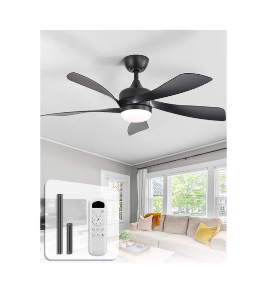 42 Inch Modern Ceiling Fan with Light Indoor/Outdoor Remote Control Compatible, Reversible Quiet DC Motor, Timer, 6 Speeds, 3 CCT Dimmable Light for Living Room Bedroom Patio (Black) (New in Box)