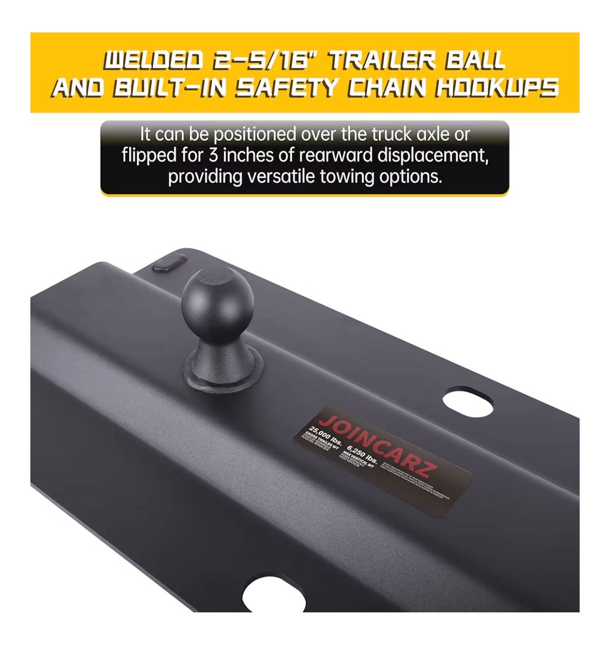 25000lbs Gooseneck Ball Plate Fit for 5th Wheel Rails, Gooseneck Adapter Hitch for Pickup Truck Bed Trailer Towing, 2-5/16 Inch Ball, Fits Industry Standard Rails, Carbide Black Powder Coat (New in Box)