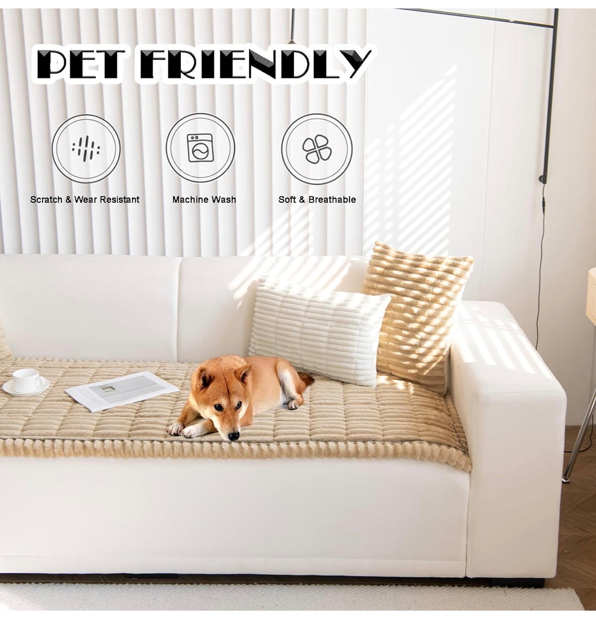Couch Cover for Dogs, Washable Non Slip Sofa Protector for Pets Soft Furniture Cover for Leather & Fabric Couches, Cozy Protect Against Fur, Dirt & Messes, Pet Friendly Khaki 28 Inch X 60 Inch  (New in Box)