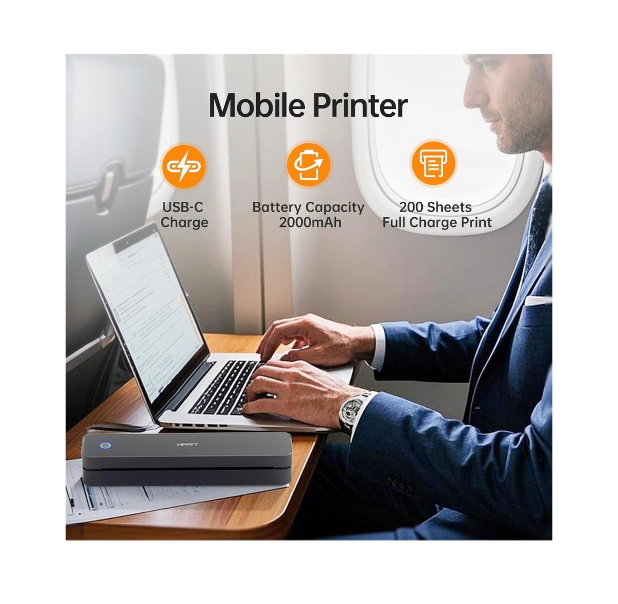 HRRT Portable Printer Wireless for Travel, Bluetooth Inkless Thermal Printer Support for 8.5 Inch X 11 Inch US Letter, Compatable with IOS and Android, Laptop for Office and Home (Black) (New in Box)