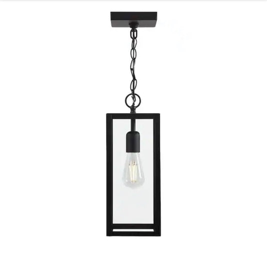 Hurley 78.5 Inch 1 Light Modern Matte Black Outdoor Hanging Light Pendant Light with Clear Glass Shade (New in Box)