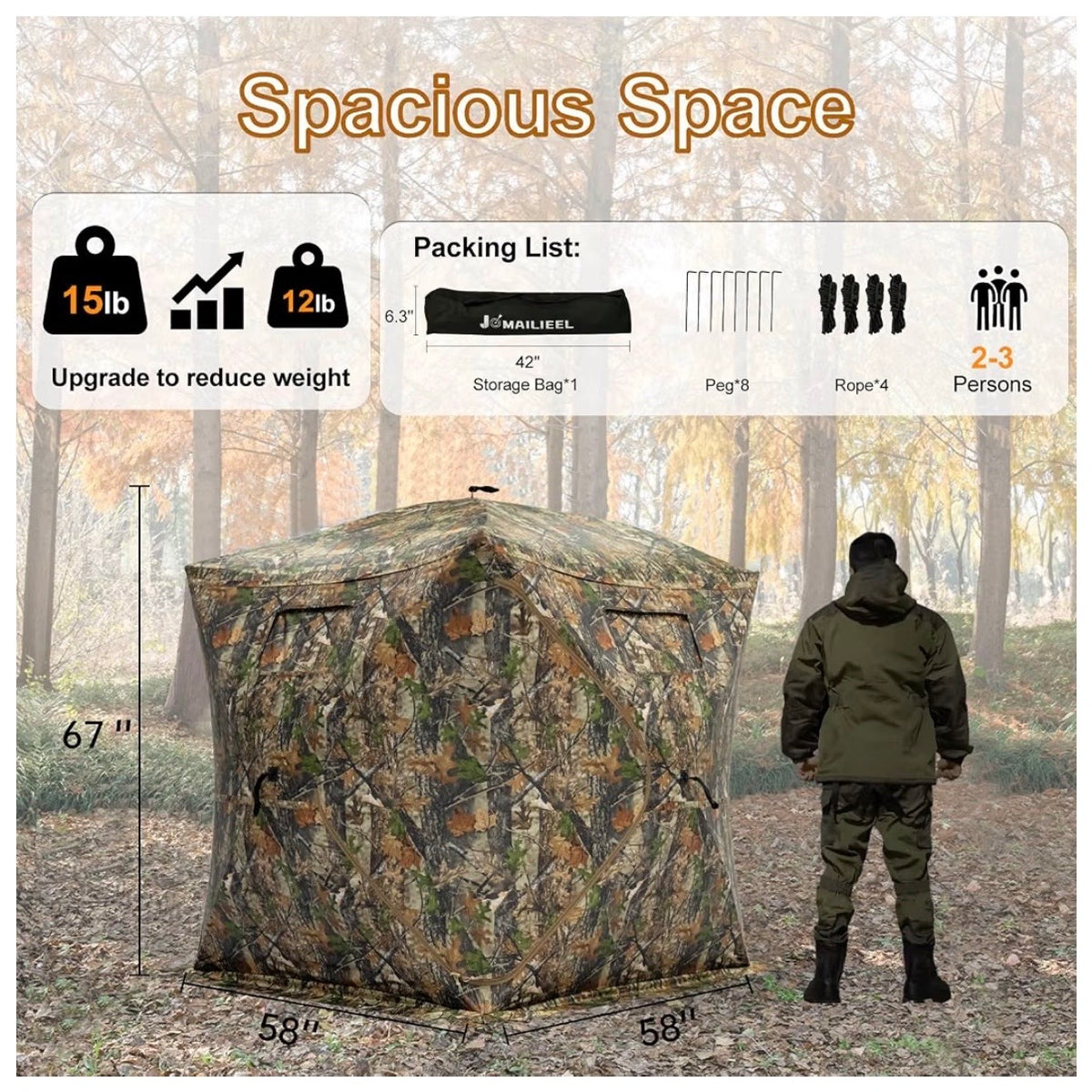 360/270 Degree See Through Hunting Blind, Pop Up Ground Blind 2-3 Person Hunting Blind for Hunting Deer and Turkey, with Diamond Shaped Door, Mud Flap and Portable Carry Bag (New in Box)