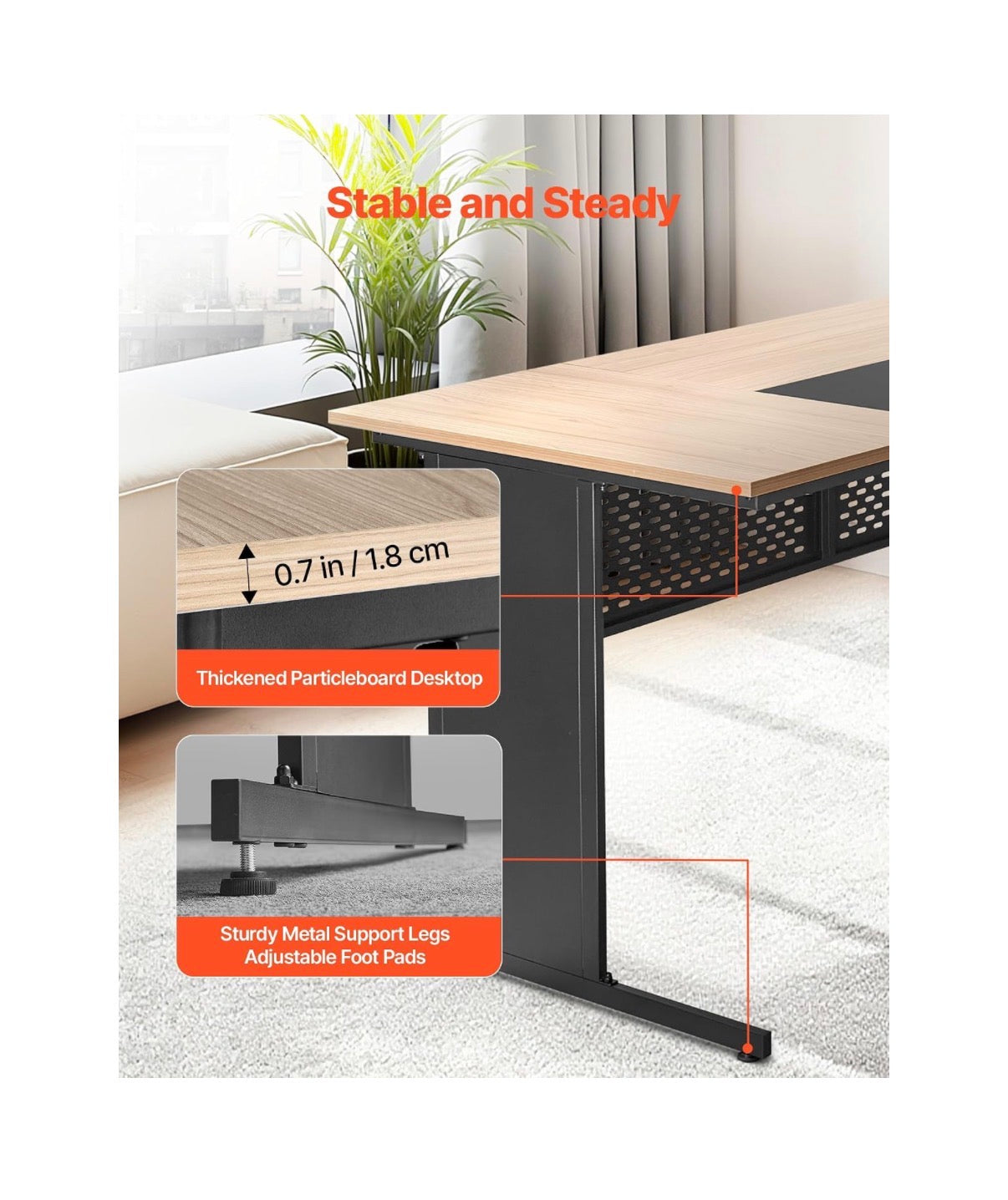 63 Inch L-Shaped Executive Desk, Large Office Desk with Drawers, File Storage Cabinet, Detachable 350lbs Load Capacity Corner Table, Easy Assembly, Business Furniture, Workstation for Home Office (Tan/Black) (New in Box)