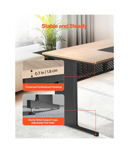 63 Inch L-Shaped Executive Desk, Large Office Desk with Drawers, File Storage Cabinet, Detachable 350lbs Load Capacity Corner Table, Easy Assembly, Business Furniture, Workstation for Home Office (Tan/Black) (New in Box)