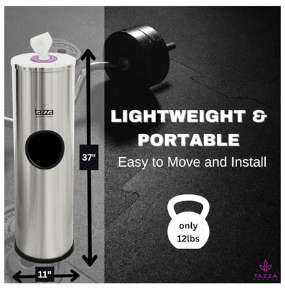 Tazza Budget Gym Equipment Wipe Dispenser - with Lift-off Access, Compact Wipes Holder & Built in Trash Can