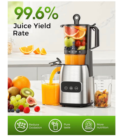 Cold Press Juicer, Advanced Touch Control Juicer Machine with 5.4-Inch-Wide Feed Chute, Quiet Motor High Juice Yield Slow Masticating Juicer for Whole Fruits & Vegetables (New in Box)