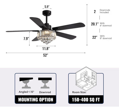 Crystal Fandelier Ceiling Fan w/Light, Chandelier Ceiling Fan
