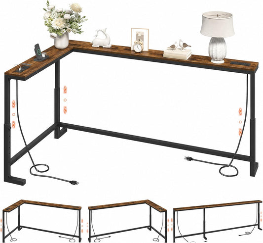 Adjustable Height Skinny Console Table w/ 2 Power Outlets