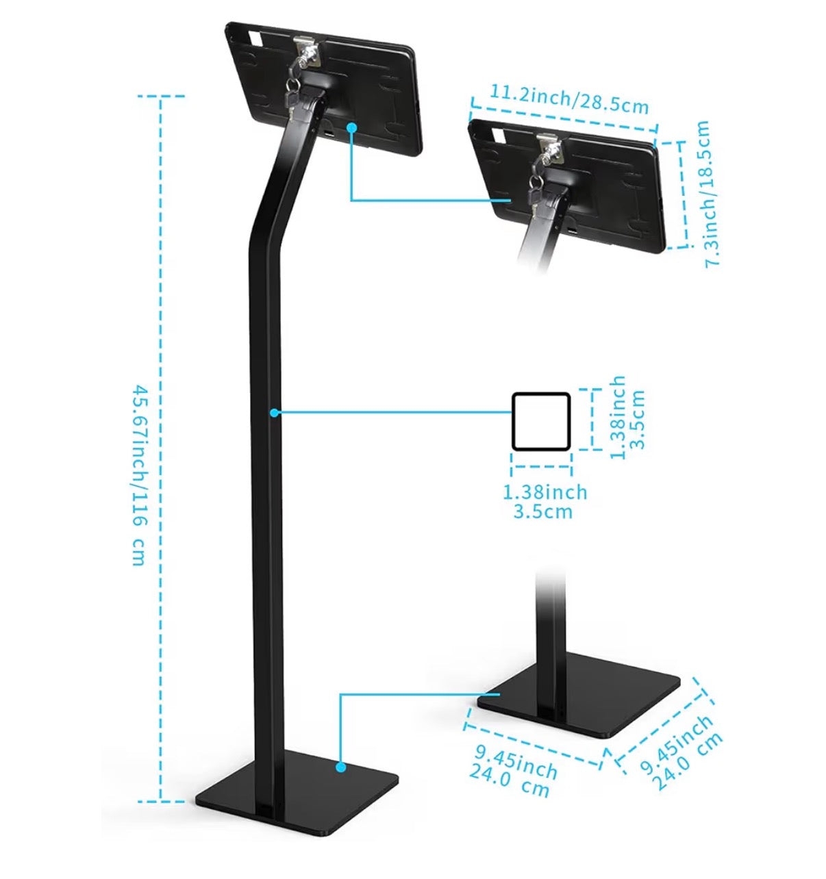 Anti-Theft Security Kiosk POS Floor Stand Holder Enclosure for 10.2" 2020 iPad 8th Gen & 2019 iPad 7th Gen, Flip & 360° Swivel Design