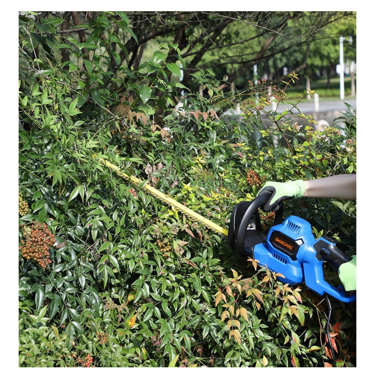 Garcare Electric Hedge Trimmer Corded 4.5 Amp, 24 Inch Dual Action Blades, Rotary Handle, Safety Switches for Hedges, Scrubs, and Branches (Blue/Yellow) (New in Box)