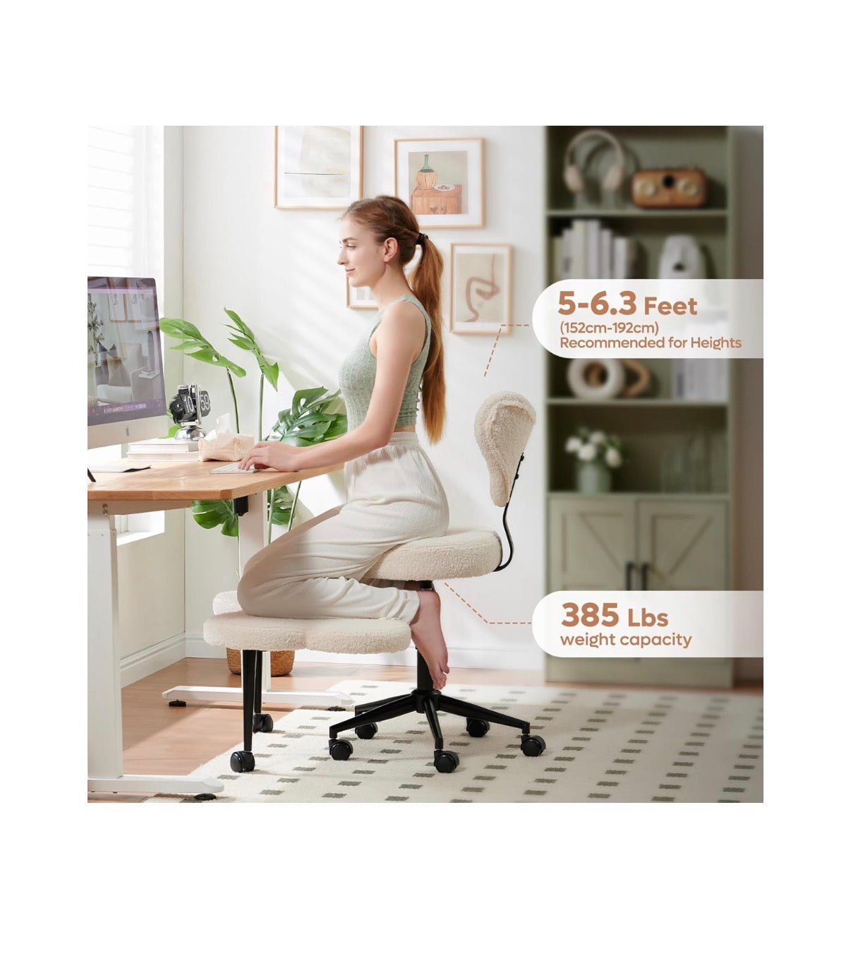 Ergonomic Cross Legged Chair 360 Degree Swivel, Lumbar Support Cross Legged ADHD Chair The All in One Meditation and Office Seat (Teddy Plush Fabric Off White) (New in Box)