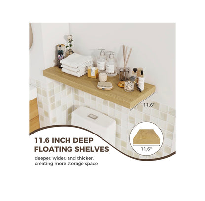 Deep Floating Shelves, 32 Inch Width X 12 Inch Depth Oak Wall Shelves, 32 Long Rustic Wood Wide Storage Shelves for Bedroom, Kitchen, Farmhouse, Laundry room, and Office Set of 3 (New in Box)