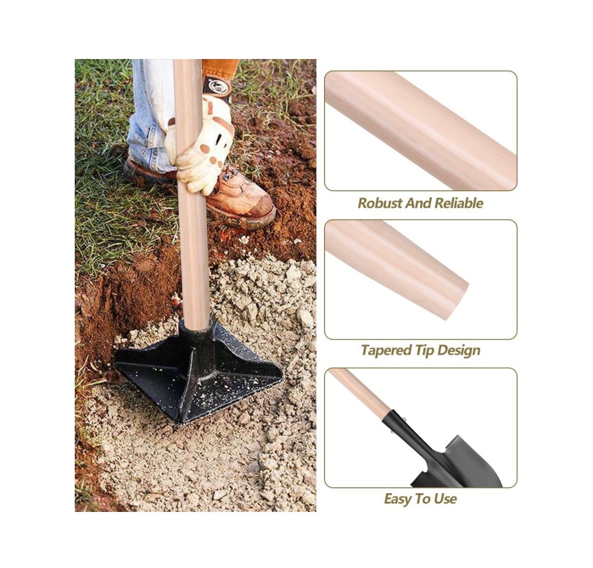 3 piece Wooden Shovel Handle Replacement, 41 Inch Replacement Handles for Long D Handle Shovels (New in Box)