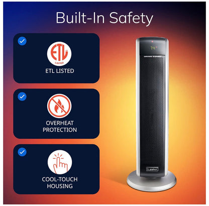 Lasko 29 Inch Ceramic Tower Space Heater with Remote Control 1500W Widespread Oscillation, 2 Heat Settings, Portable Heater for Indoor Use, Bedroom, Office, Timer, Overheat Protection (Black) (New in Box)