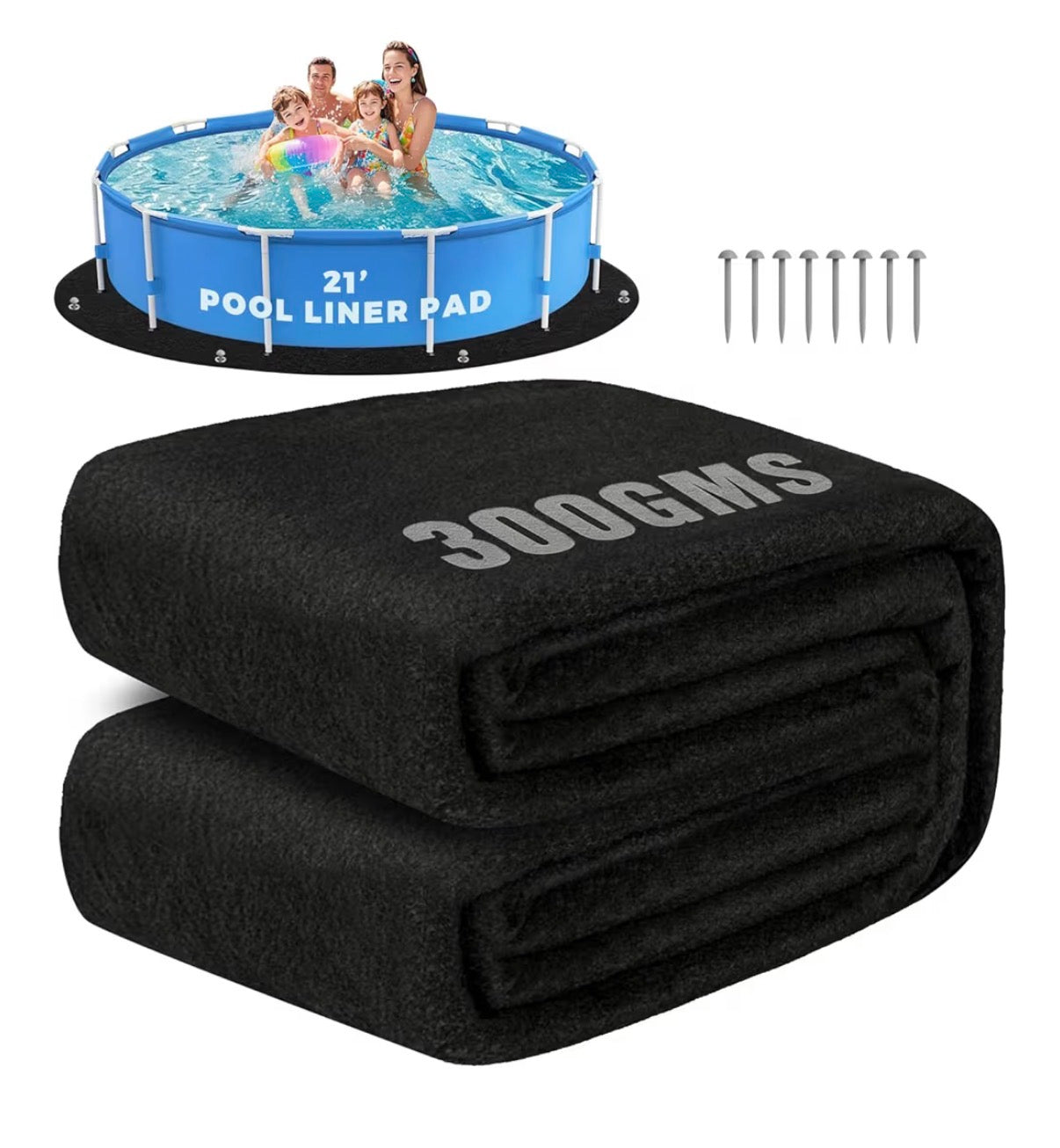 21 Foot Rounf Pool Liner Pad for Above Ground Pools, 300GSM Heavy Duty Thickened Pool Pad with Grommets & Stakes, Anti-Shift Underlay Mat, Puncture & Weed Proof Pool Ground Mat