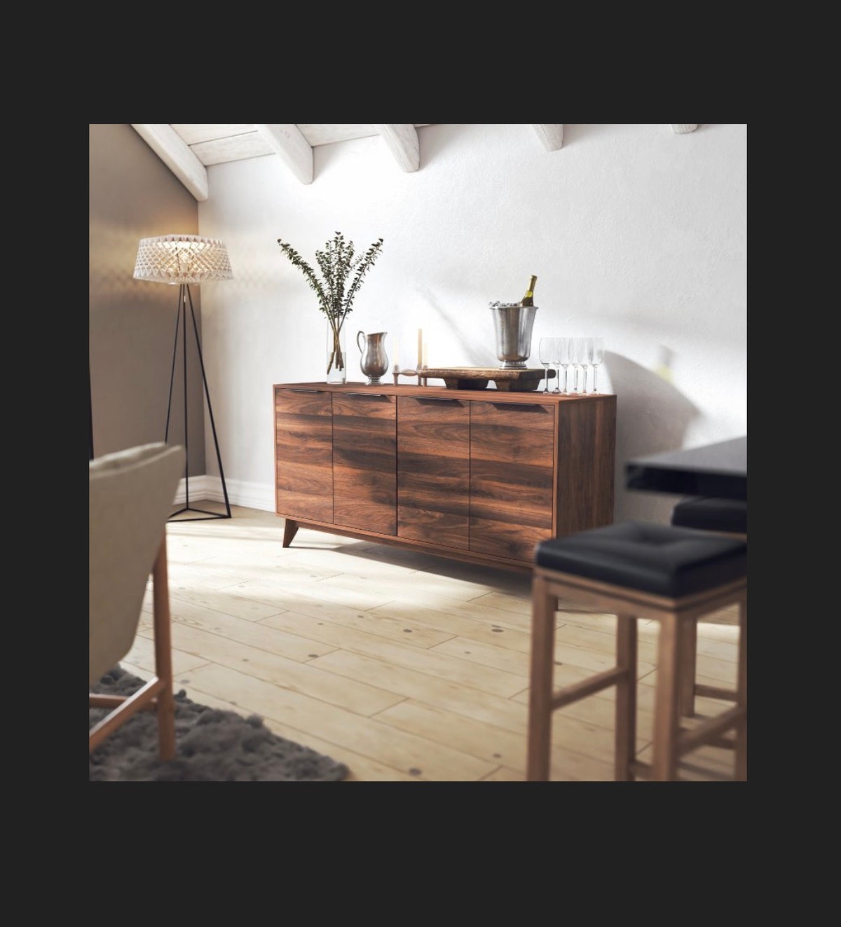 Flash Furniture 60 Inch Buffet Cabinet with 4 Soft Close Doors and Adjustable Shelves (Dark Walnut) (New in Box)