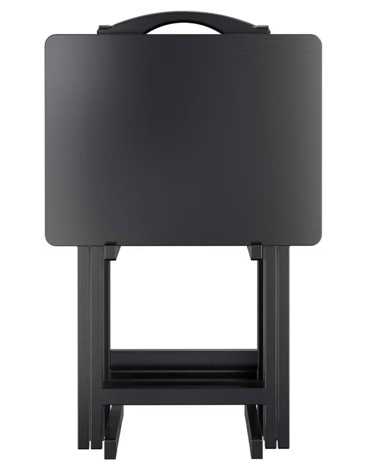 Winsome Alex Set of 4 Foldable Snack Tables with Storage Rack, Easy to Store Portable Fold Up Table Set for Kitchen, Living Room Tv Dining, Crafts, Puzzle, Work from Home 15"X19"X26" (Black)