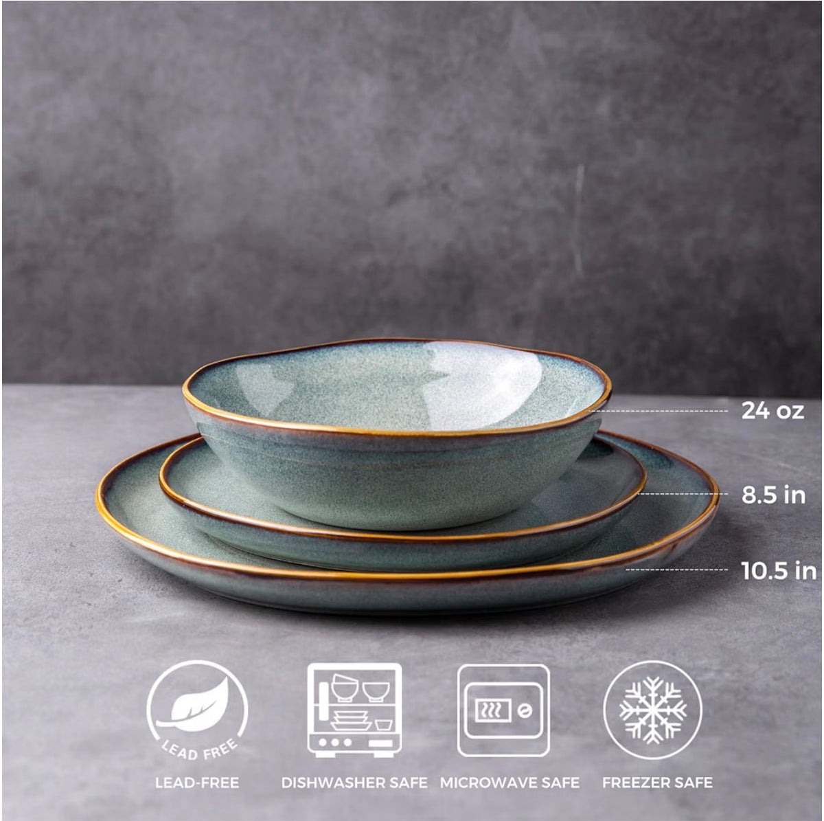 AmorArc Ceramic Dinnerware Sets for 6, 18 Pieces Plates and Bowls Set Stoneware Handmade Reactive Glaze Dinner Set, Highly Scratch Resistant Dishwasher & Microwave Safe (Ocean Color) (New in Box)