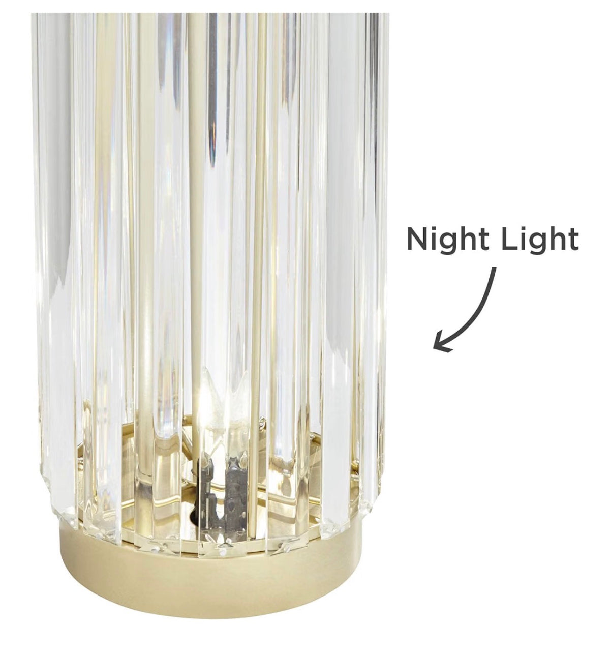Rivera 27 3/4-Inch-Tall Table Lamp Gold Vintage Glass Rod Night Light LED Modern Traditional Nightlight Clear Bedroom, Living Room, Nightstand, Bedside, Office, Kids White Tapered Drum Shade (New in Box)