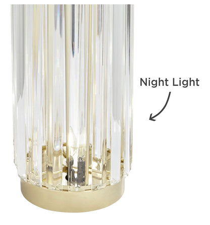 Rivera 27 3/4-Inch-Tall Table Lamp Gold Vintage Glass Rod Night Light LED Modern Traditional Nightlight Clear Bedroom, Living Room, Nightstand, Bedside, Office, Kids White Tapered Drum Shade (New in Box)