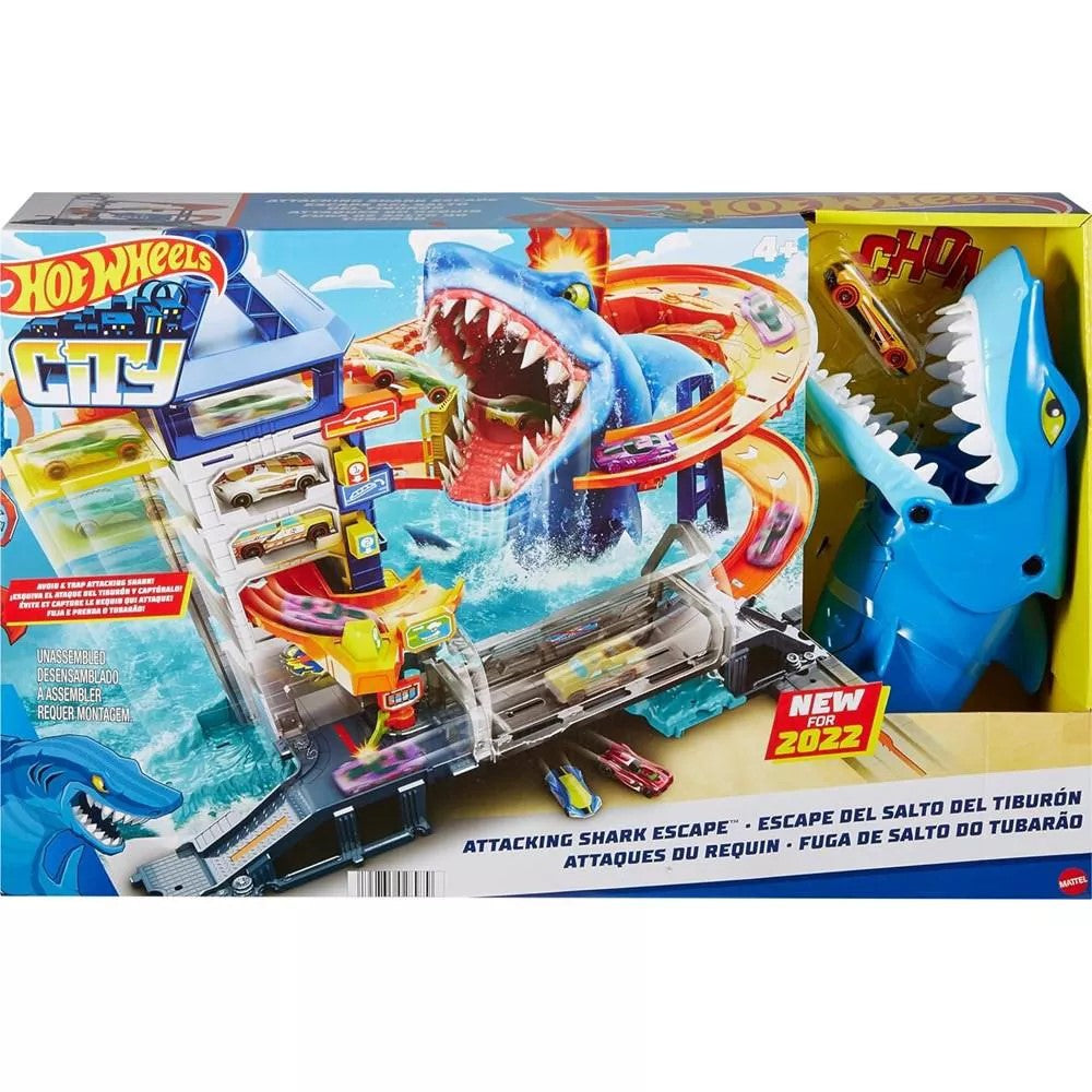 Hot Wheels City Attacking Shark Escape Playset with 1 Toy Car in 1:64 Scale