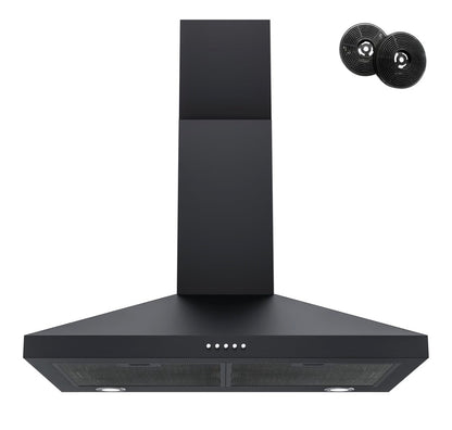 FIREGAS Black Range Hood 30 Inch, Wall Mount Kitchen Hood Ducted/Ductless Convertible, 450 CFM, 3-Speed Exhaust Fan, Stainless Steel Stove Vent for Kitchen with LED Lights, Charcoal Filters (New in Box)