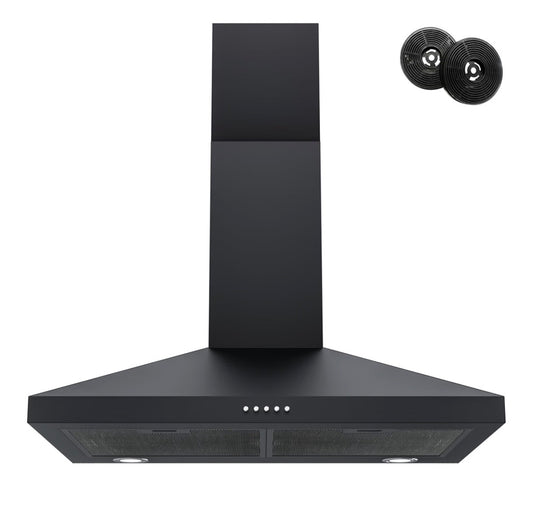FIREGAS Black Range Hood 30 Inch, Wall Mount Kitchen Hood Ducted/Ductless Convertible, 450 CFM, 3-Speed Exhaust Fan, Stainless Steel Stove Vent for Kitchen with LED Lights, Charcoal Filters (New in Box)