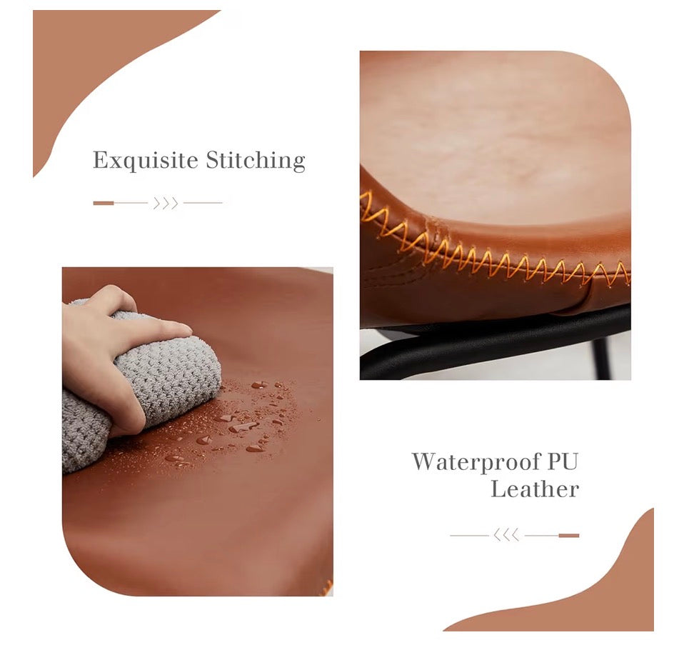 26 Inch Counter Height Bar Stools Set of 2, Modern Faux Leather High Barstools with Back and Metal Leg, Bar Chairs for Kitchen Island (Elegant Brown)