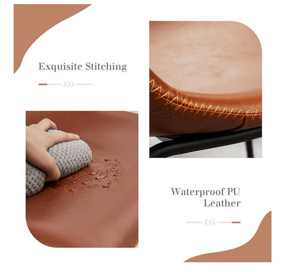 26 Inch Counter Height Bar Stools Set of 2, Modern Faux Leather High Barstools with Back and Metal Leg, Bar Chairs for Kitchen Island (Elegant Brown)