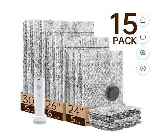 15 Pack Vacuum Storage Bags with Electric Pump, Space Saver Compression Bags for Travel and Moving, Reusable Airtight Sealer