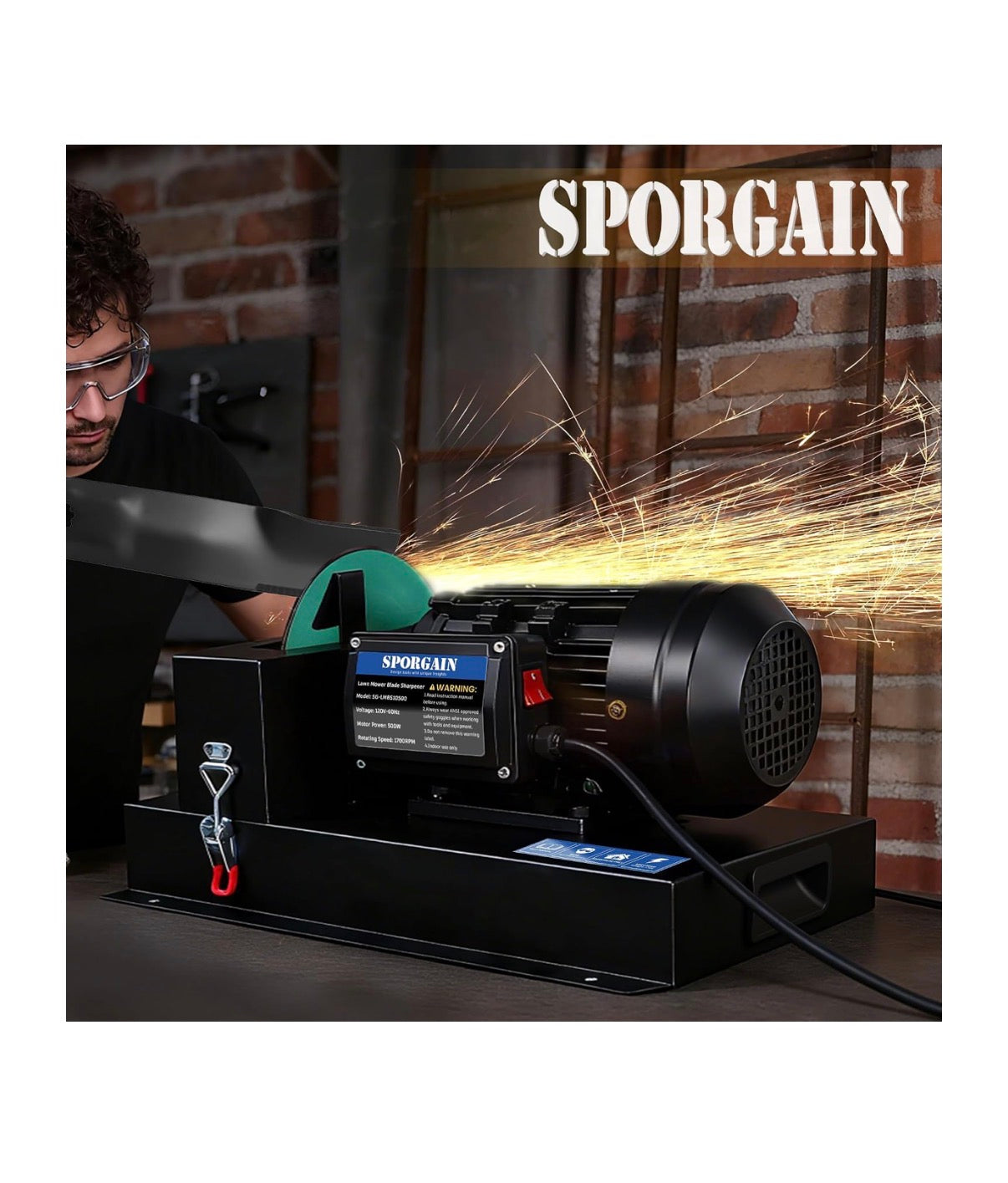 Lawn Mower Blade Sharpener 2/3 HP 550W, 20 Sandpapers 60&180 Grit Lawnmower Blade Sharpener with 7 Inch Grinding Wheel Blades Grinder Blade Sharpening Machine for High/Low Lift, Gator & Flat Blade