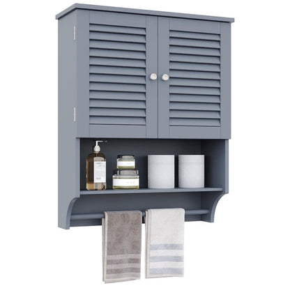 Bathrrom Wall Cabinet with Towel Bar and Ample Storage 23.6 Inch Length X 8.8 Inch Width X 29.5 Inch Height Medicine Cabinet, Over the Toilet Space Saver Storage Cabinet with Adjustable Shelf (Gray) (New in Box)