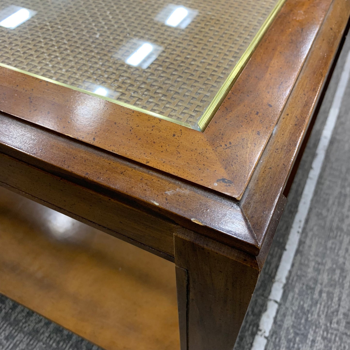 Sofa Table with Glass and Caning Top