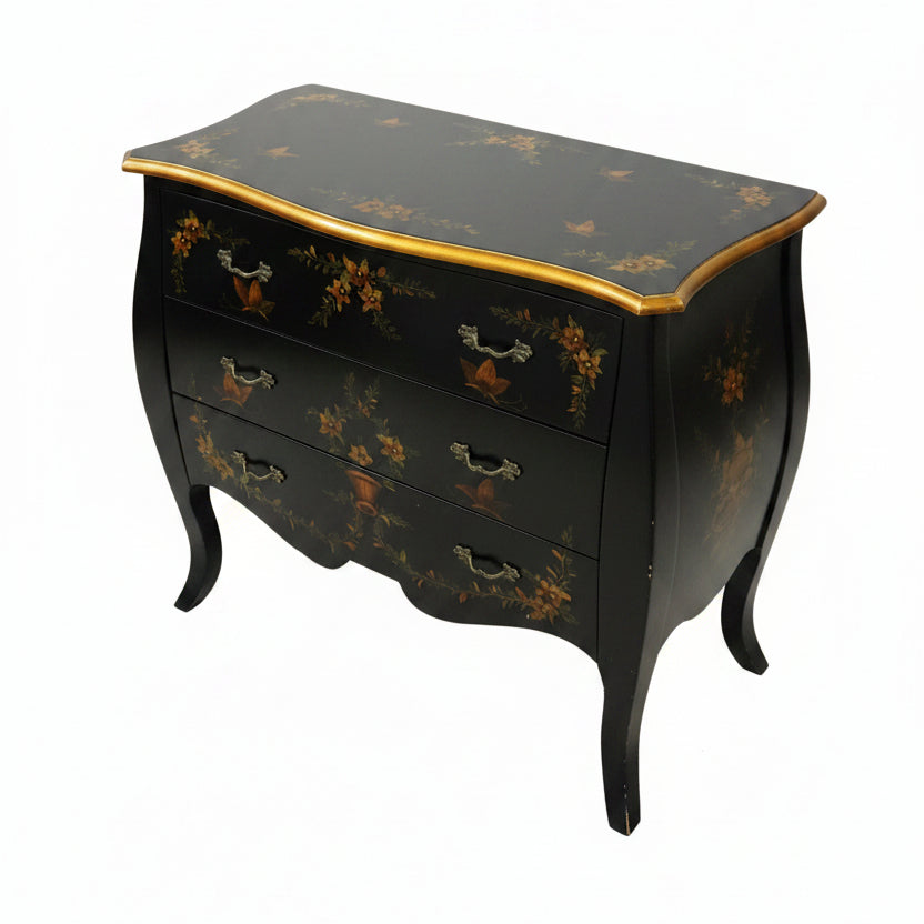 Chinoiserie-style Black Bomb Chest