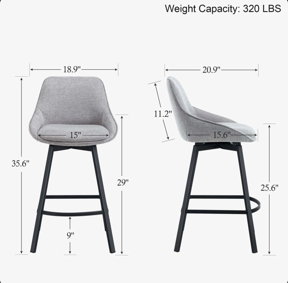 Absalom Modern 25.6 Inch Swivel Upholstered Counter Stools with Back and Metal Frame Set of Two (New in Box)