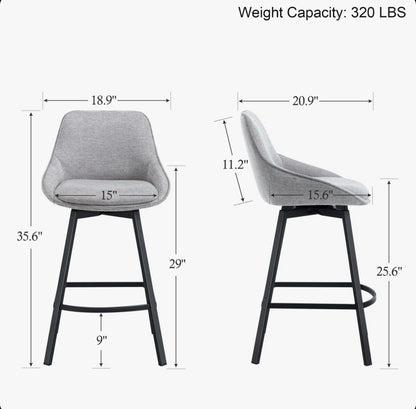 Absalom Modern 25.6 Inch Swivel Upholstered Counter Stools with Back and Metal Frame Set of Two (New in Box)