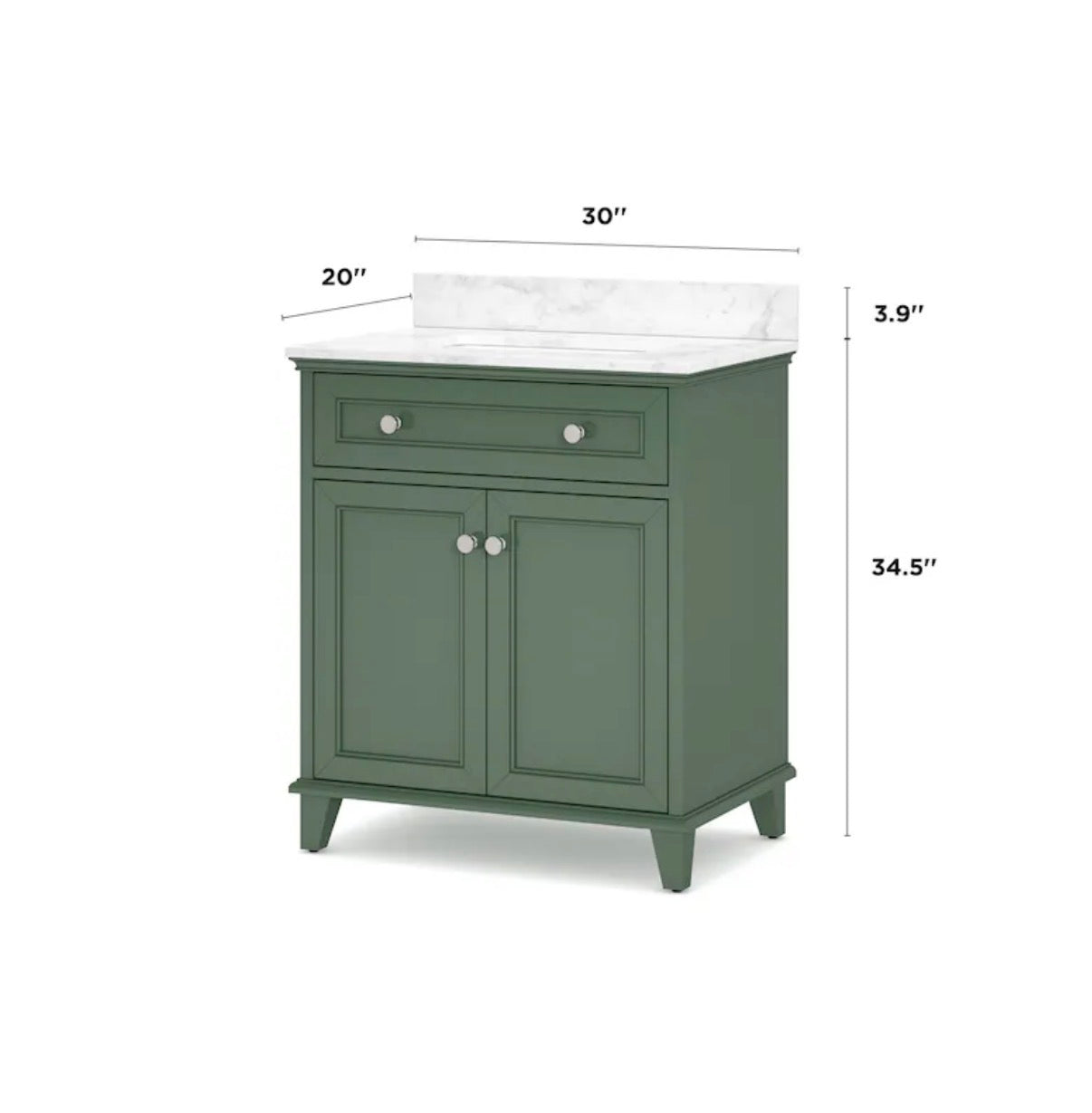 Lambert 30 Inch Basil Green Undermount Single Sink Bathroom Vanity with White Engineered Stone Top (New)