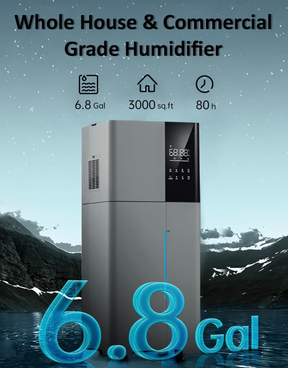 Large Room Humidifier - 26L/6.8 Gal Whole House Humidifier - Commercial and Industrial with 360 degree Nozzle & Extension Tube