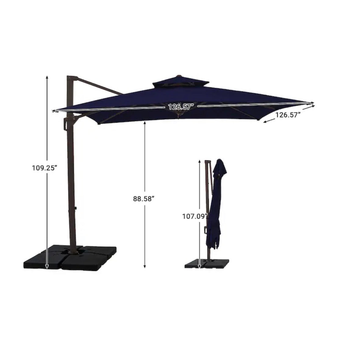11 Ft. Aluminum Crank Cantilever patio Umbrella with Base (Navy) (New)