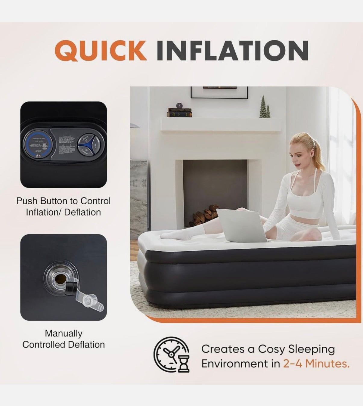 Queen Size Air Mattress 22 inch Inflatable Blow Up Mattress Airbed with Built-In Pump (New in Box)
