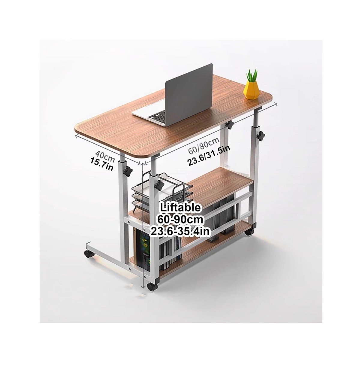 Portable Desk, Adjustable Rolling Desk, Rolling Computer Desk, Desk with Wheels, Height Adjustable Table with Storage, Movable Sofa Side Table, for Small Spaces (Black) (New in Box)