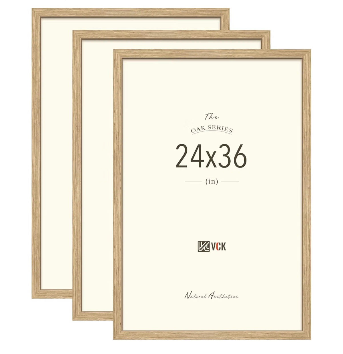 24 X 36 Inch Poster Frame 3 Pack, Natural oak Wood Wide Border for Pictures Light Woodgrain, Wall Hanging, HD Plexiglass, Vertical & Horizontal Wall Display Artwork, Office, Gallery Wall & Hallways (New in Box)