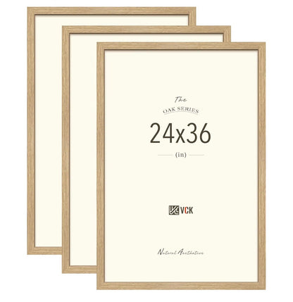 24 X 36 Inch Poster Frame 3 Pack, Natural oak Wood Wide Border for Pictures Light Woodgrain, Wall Hanging, HD Plexiglass, Vertical & Horizontal Wall Display Artwork, Office, Gallery Wall & Hallways (New in Box)