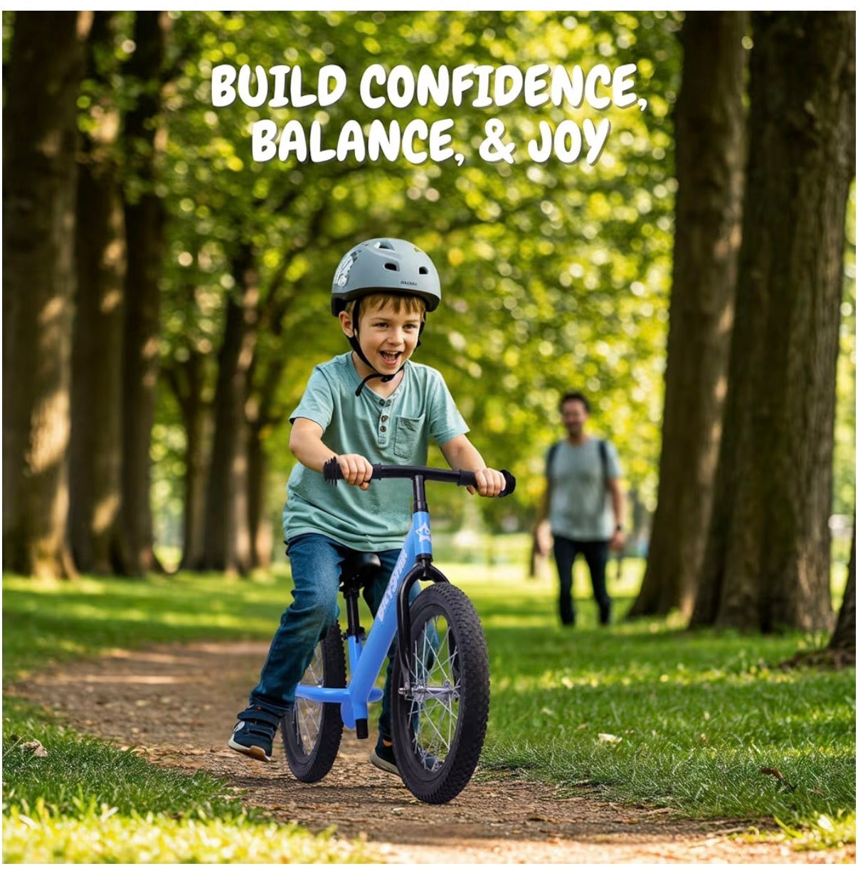 Bicystar 16 Inch Kids Balance Bike for 5-8 Year Olds, No Pedals, Air Tires, Footrests, Adjustable Height (Blue) (New in Box)