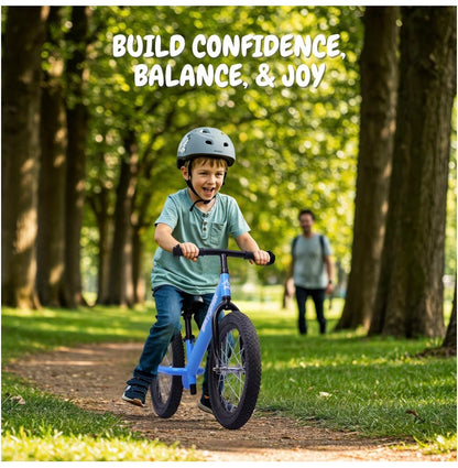 Bicystar 16 Inch Kids Balance Bike for 5-8 Year Olds, No Pedals, Air Tires, Footrests, Adjustable Height (Blue) (New in Box)