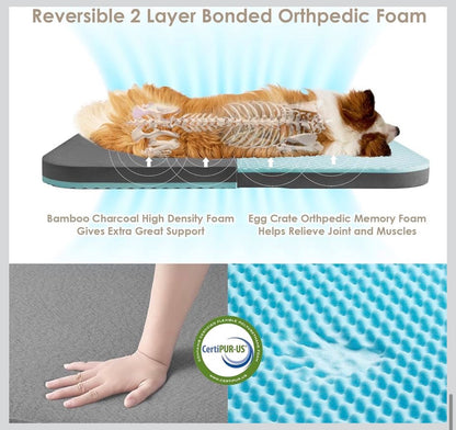 Foldable XL Dog Bed 46 Inch X 34 Inch X 6.5 Inch Faux Fur Fluffy Pet Couch Bed for Large Dogs, Orthopedic Calming Memory Foam Big Pet Bed, Washable Soft Pet Sofa Bed with Non-Slip Bottom (Gray) (New in Box)