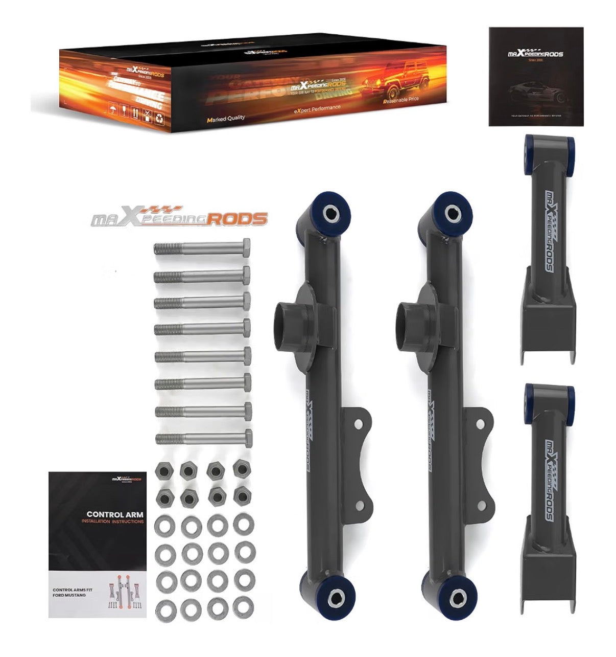 MaXpeedingrods Rear Control Arms Kit for Ford Mustang, Mercury Capri 1979-2004, Cobras 1993-1998, 4/6/8 Cylinder, 4 Pieces (New in Box)